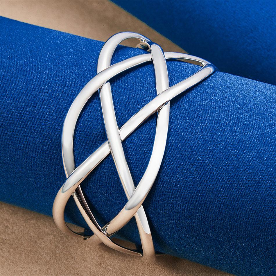 925 Sterling Silver Exquisite Cross Hollow Opening Bracelet for Women's Fashion Parties, Jewelry, Wedding Accessories