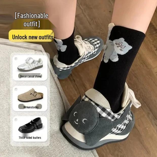 Women's Autumn/Winter Cat Egg Socks - 2 Pairs of Comfy, Funny, Cotton Knee-Highs