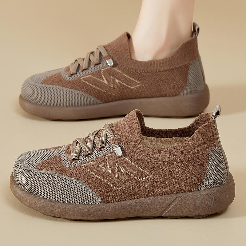 Women‘s Winter Warm Platform Knitted Sneakers With Faux Fur Lined Casual Anti-Slip Walking Shoes for Women Comfortable Lace-up Short Snow Boots