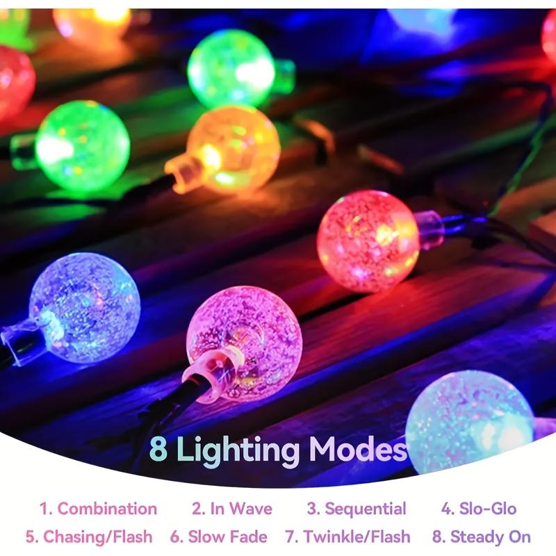 Solar Crystal Globe Light String 8 Lighting Modes Waterproof Bubble Balls Lamp For Outdoor Camping Garden Christmas Party Decor