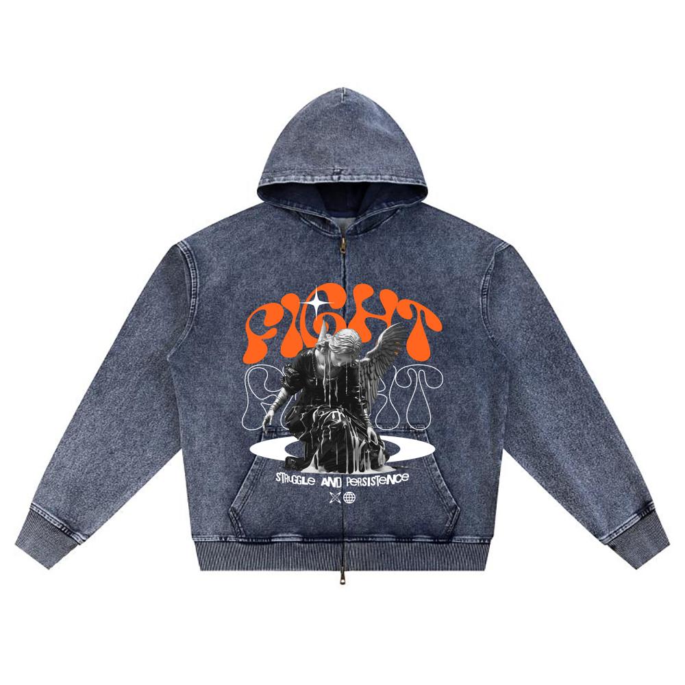 Худи на молнии из вязаного денима с принтом DTG Angel Streetwear Brother XL темно-синий