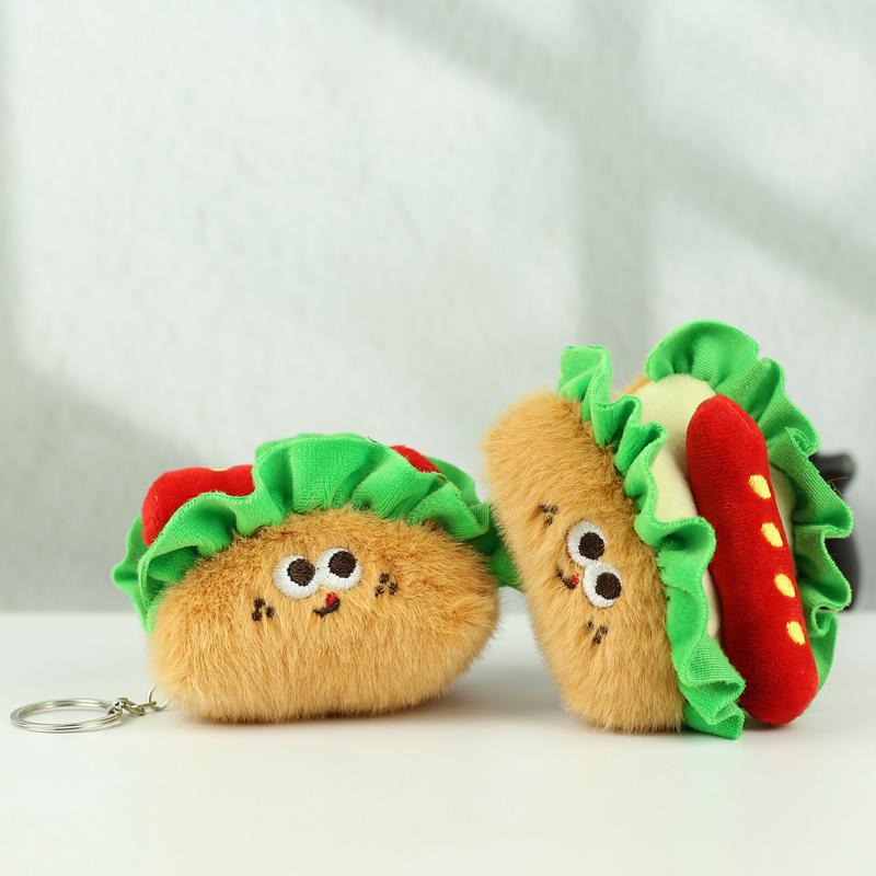 Mini Snack Burger Pendant Plush Toy Doll Sushi French Fries Bread Food Key Holder Horn Bag Pendant Keychain