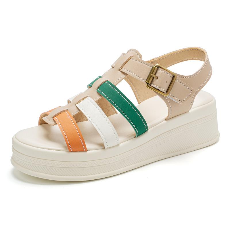 

Маленькие сандалии в римском стиле с круглым носком и толстой подошвой, ретро плетение с вырезами, женская обувь в студенческом стиле с вырезами 37