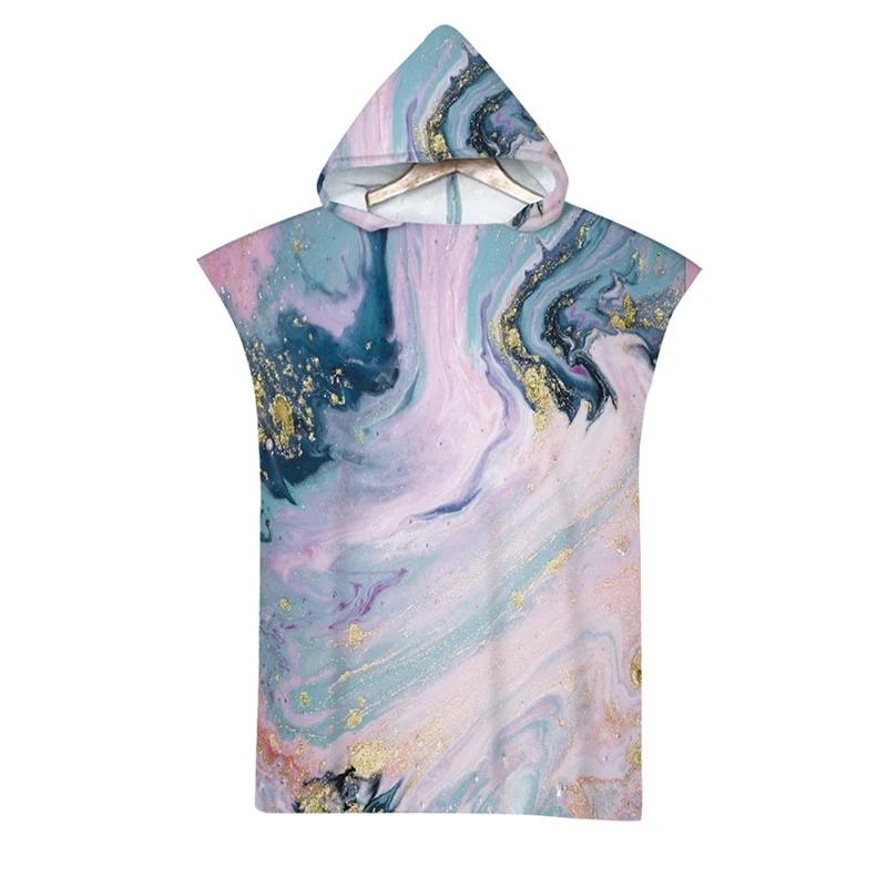 Microfiber Marble Printed Hooded Beach Towel for Boys Girls Adults Soft Quick Dry Swimming Pool Poncho Bath Towel Cloak Bathrobe