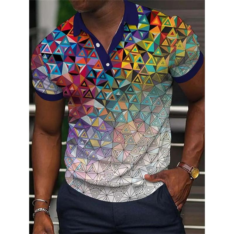 

Colorful Geometry Grid 3D Printed Polo Shirt Summer Men s Casual Gentleman Short-sleeved Top Outdoor Casual Men s and Women s Polo Shirt S