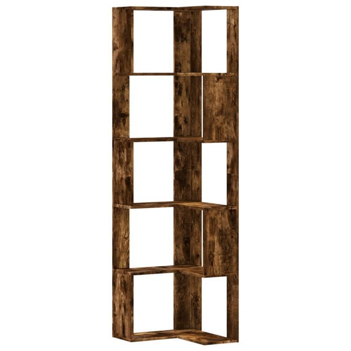 VidaXL Corner Bookshelf 5-Tier Smoked Oak Engineered Wood, Corner Bookcase, Corner Display Cabinet, Cabinet 852586