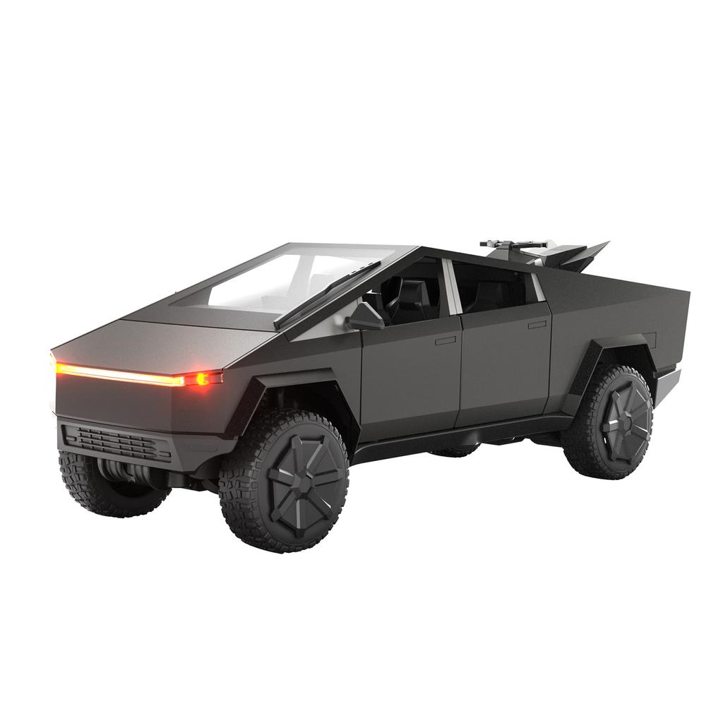 Cyber Truck Toy, 2.4GHz Remote Control Alloy Vehicle with Motorcycle and LED Lights, Model Pickup Truck for Kids Boys