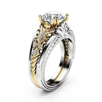 Europäischer und N Modeschmuck Gold Zweifarbig Zirkon Ring Blume Retro Damenring