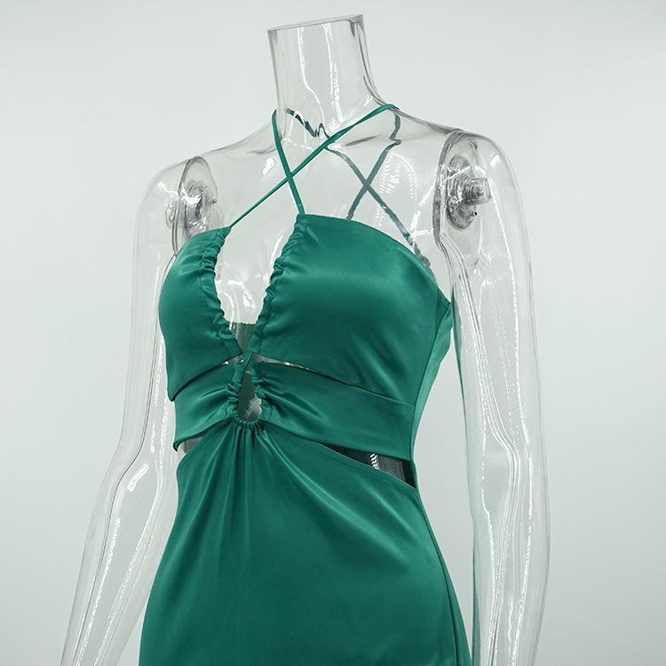 Summer Women's Split Hanging Neck Slim Elegant Dresses