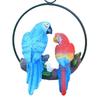 Iron Circle Double Parrot Pendant Cute Animal Sculpture Figurine Crafts Bird Statue  Lawn