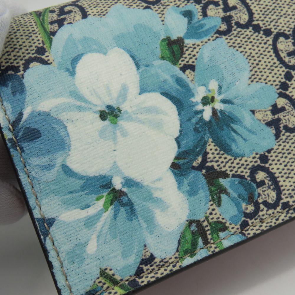 Used GUCCI Bifold Wallet 546372 Blooms Flower print GG Supreme Canvas Blue beige Compact wallet