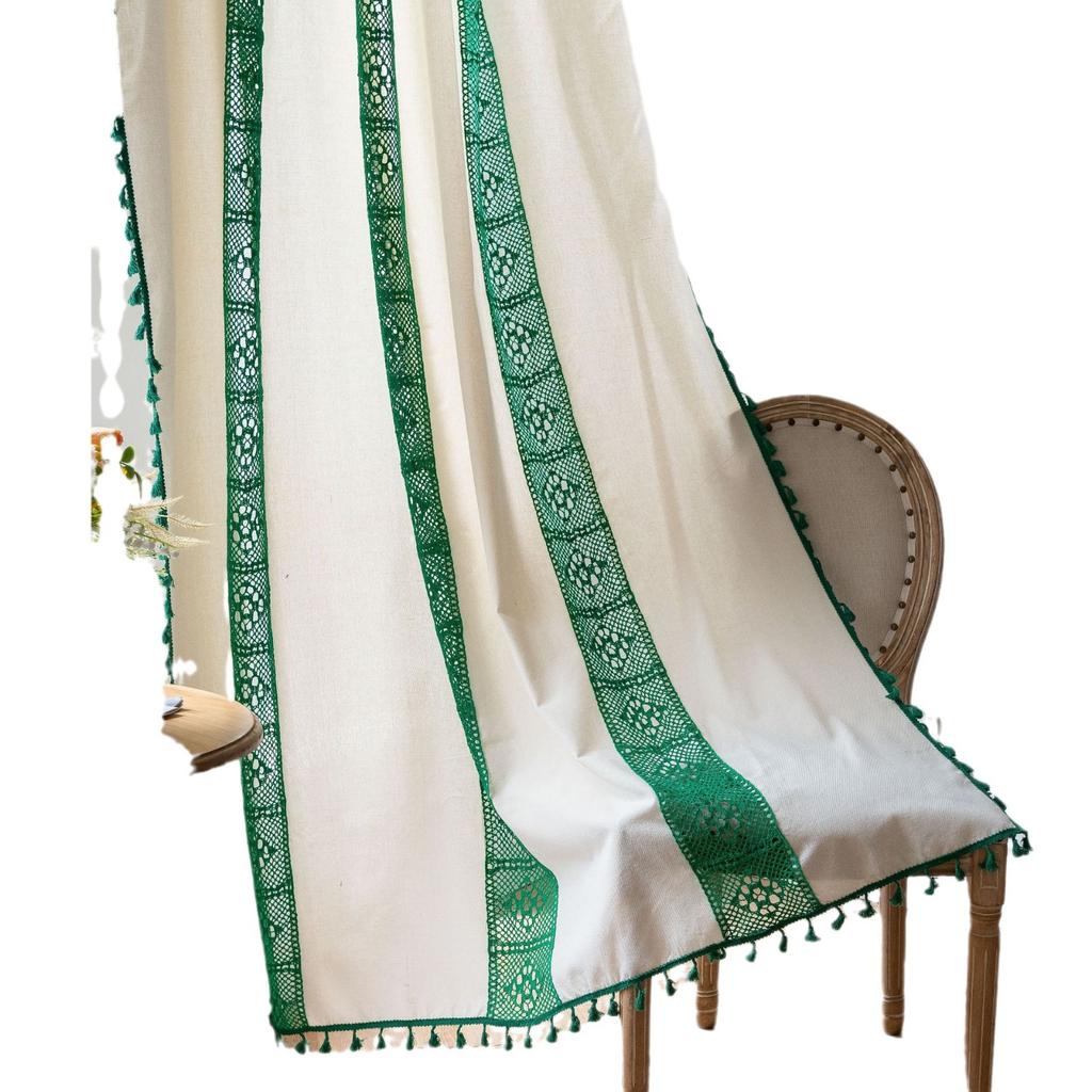 Finished Curtain Splicing Cute Green Contrasting Crochet Hollow Cotton Thread Hanging Short Curtain Grid