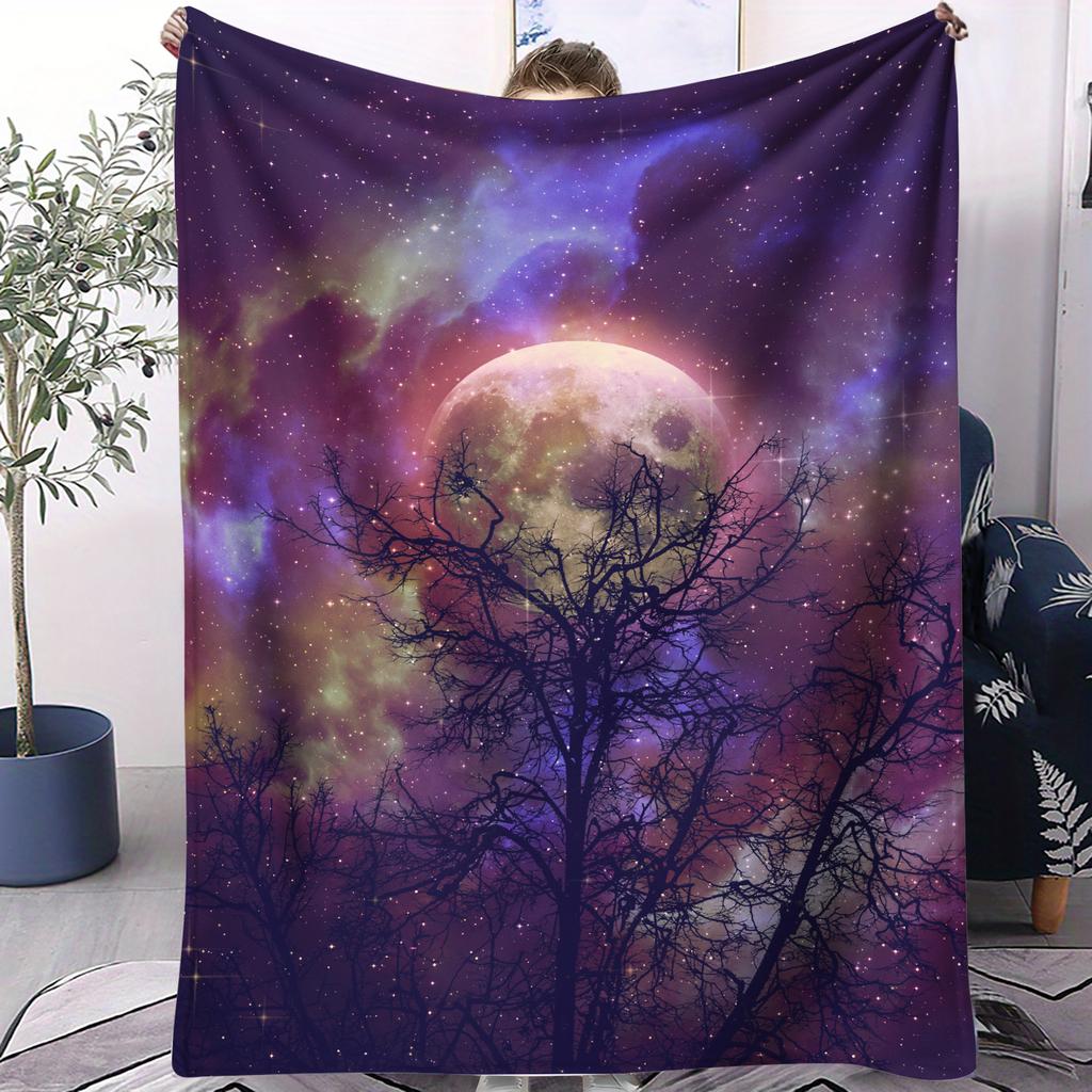 1PC Dreamy Galaxy Deep Sea Jellyfish Flannel Throw Blanket for Adult Quality Cozy Soft Warm Blanket for Travel Picnic Home