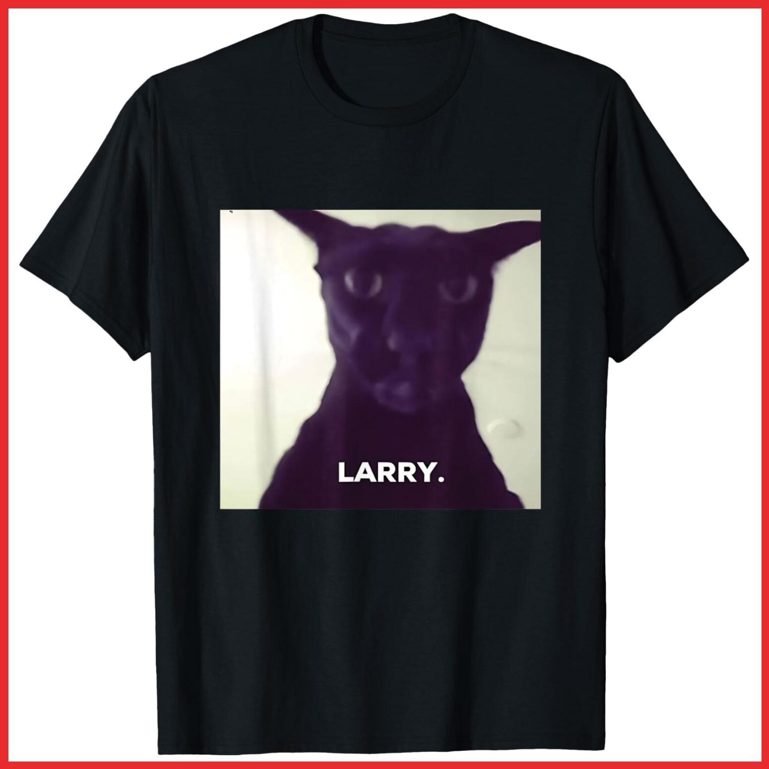 Funny Silly Meme Cat Brainrot Meme Gen Z Larry Black Cotton T-Shirt S-5XL XL