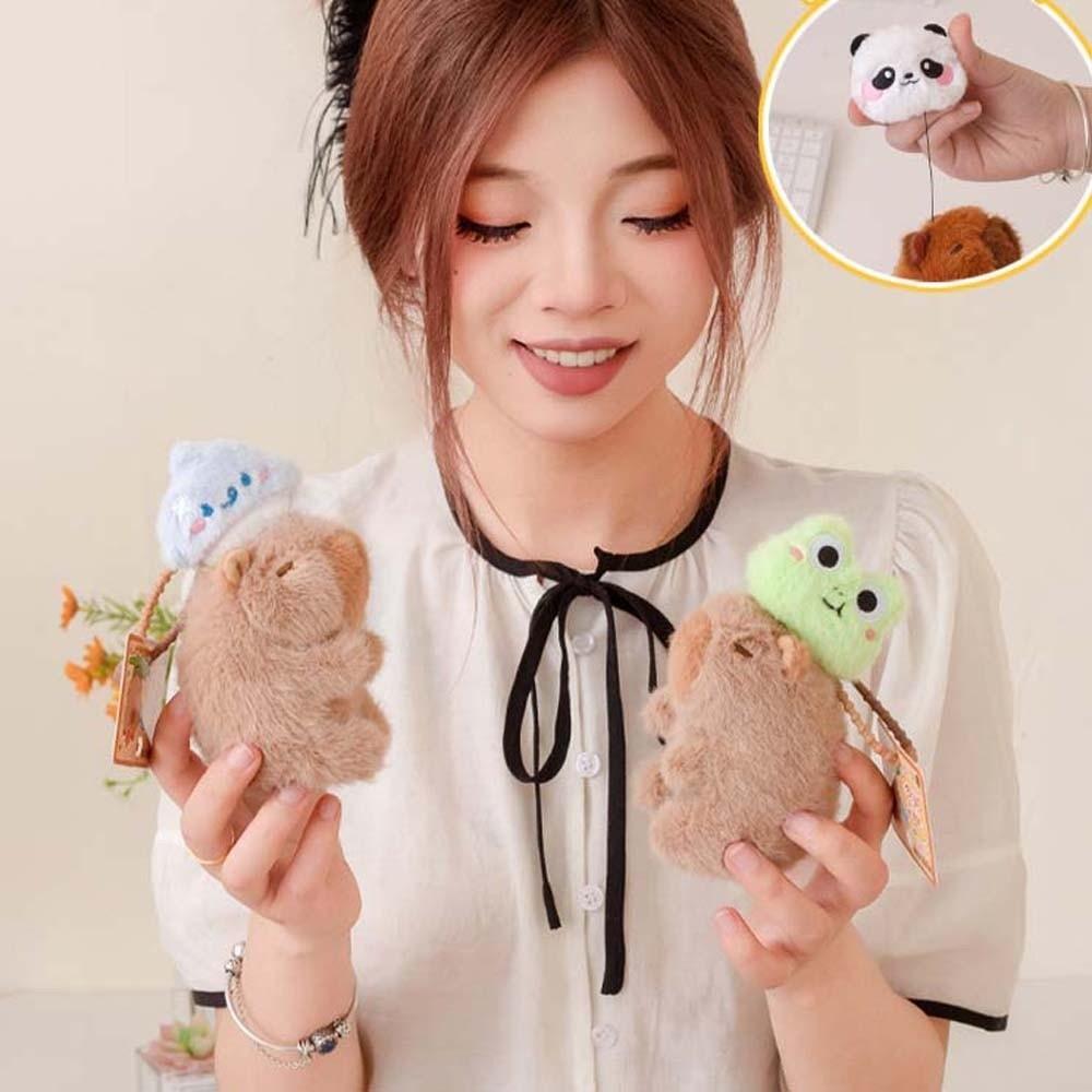 Funny Pulling Rope Capybara Dolls Key Ring Cartoon Capybara Keychain Plush Animal Pendant Gifts
