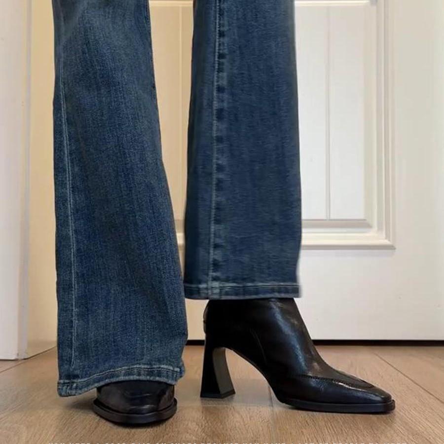 Blue Cabinet Edition~ High Heel Short Boots Women's 2025 Autumn and Winter New Black French Coarse Heel Elastic Skinny Boots Martin Boots