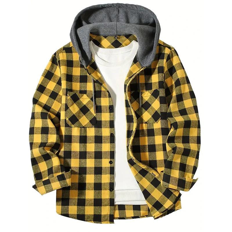 Camicia con Cappuccio a Quadri Rossi e Neri Trendy da Uomo - Capo Esterno Casual a Vestibilità Larga per Primavera & Autunno 2026