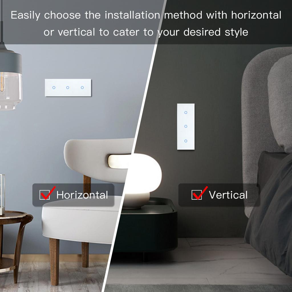 BSEED 1/2/3Gang Touch Switch Double Light Switch Triple Sensor Switch 1Way EU Standard Glass Panel Blue Back Light White Series