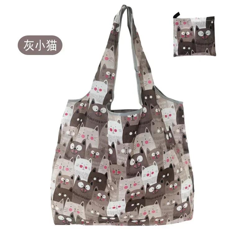 Fashion Printing Foldable Eco-Friendly Shopping Bag Tote Folding Pouch Handbags Reusable Large-capacity for Travel Grocery Bag