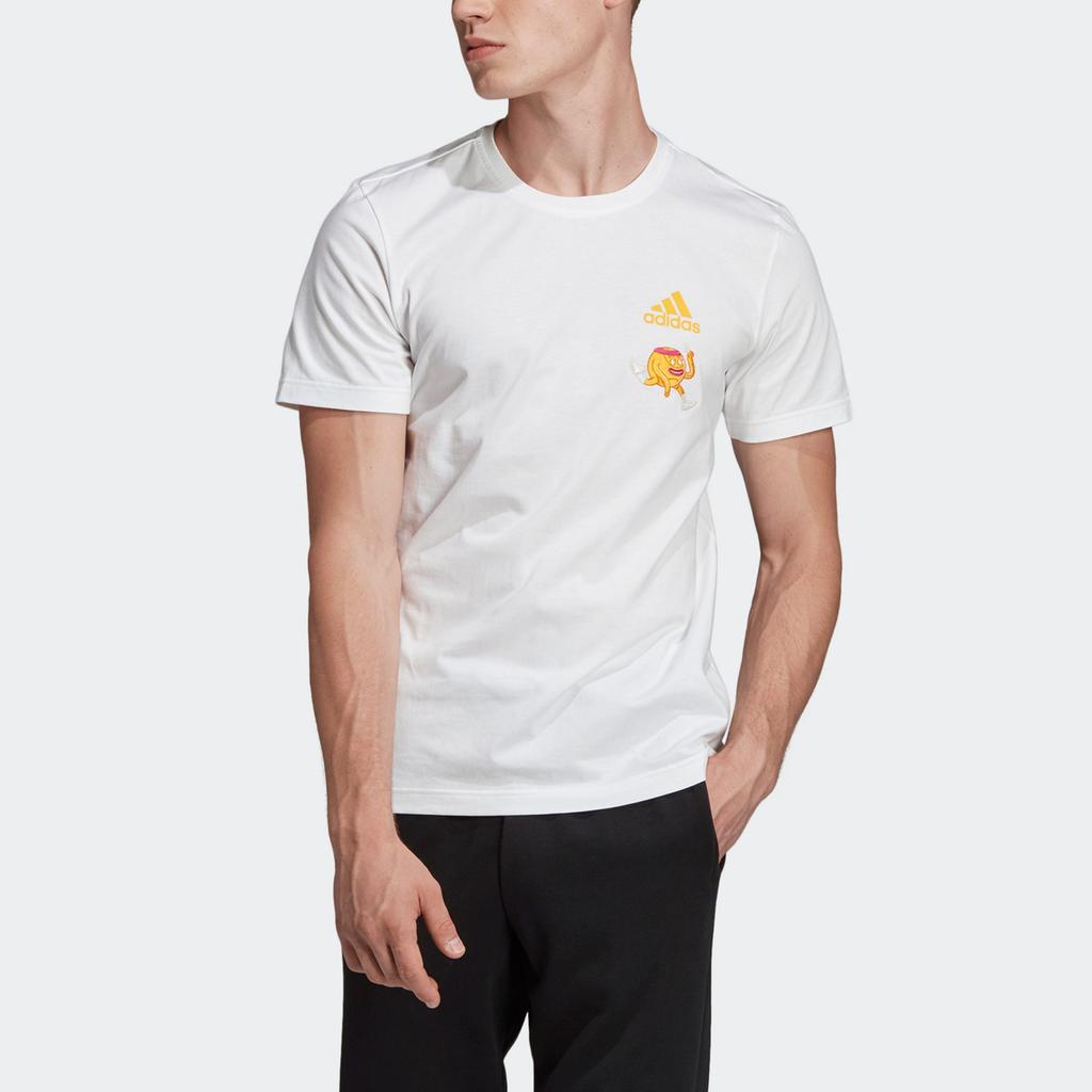 adidas T Shirts Men's White Crew Neck Moderate Straight Fit FM9449