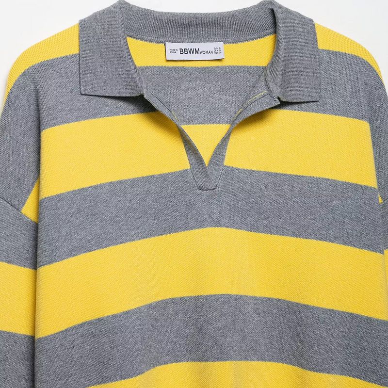 Autumn New Arrival Fashion Wind Foreign Trade Women's Clothing Fashion Minimalist Stripes Polo Shirt Collar Sweater 5536162