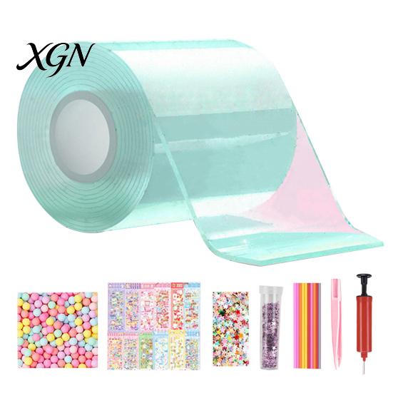 Kids Party Craft Supplies Nano Tape Bubble Kit with Glitter Beads DIY Stress Relief Toy Set Accessories for Adults Creative Making Favors Relaxation