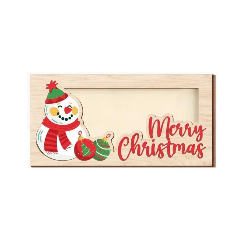 

1Pc Wooden Christmas Card Money Holder Wood Money Holder Decoration Envelope Snowmen And Letter Design Envelope Greeting Card