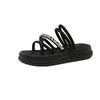 Fashion Versatile Rhinestone Flat Sandals Women 2025 Summer New Outer Wear One Word with Roman Fairy Wind Beach Shoes