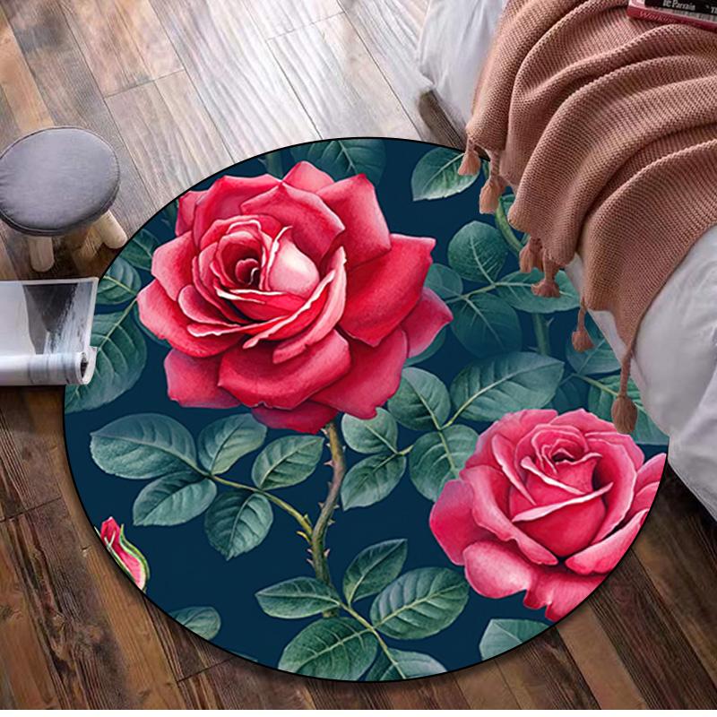 

Flower Circular Rug Office Decorative Carpet For Living Room Bedroom Door Mat Floor Carpet Computer Chair Area Rug Viking Theme Decor 80x80cm( 31x31in)