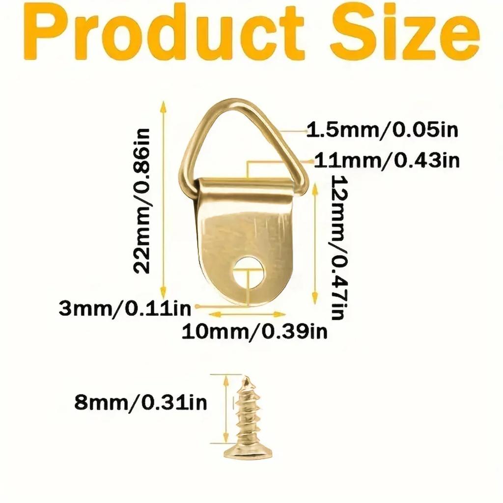 50 szt. Złoty trójkąt D Ring wiszący obraz olejny rama haczyk wieszak