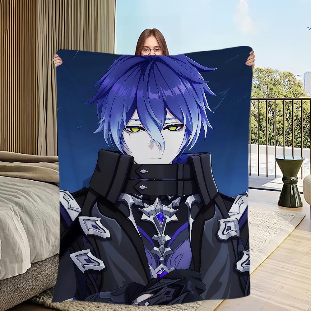 Flins Genshin Impact Fanart Muskeldecke Flanell warme weiche Plüschdecke für Sofa Wohnzimmer Zuhause Schlafzimmer Reise Geschenk Heim