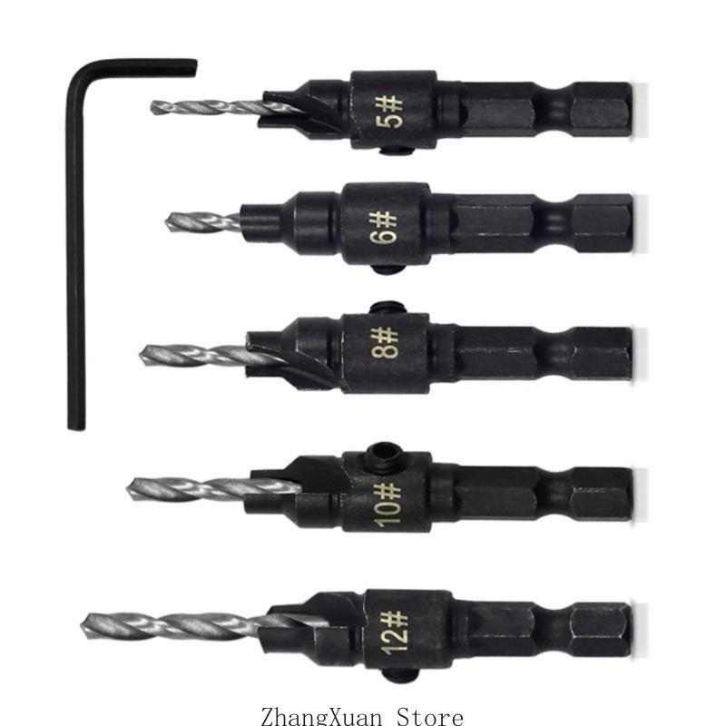 3XUF Multi Purpose 5 Piece Drill Bit Shank Design for Smooth Boring and Clean Edges Chamfering In Carpentry Work