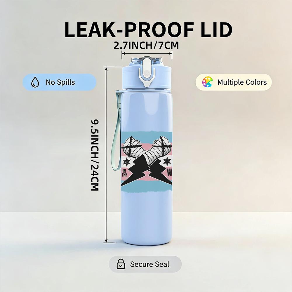 1PC Retro Retro Skateboard Collage Print 750ml Colorful Plastic Sports Water Bottle Leakproof Pop Up Lid with Straw for Outdoor Work Home Use
