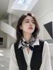 New Retro Plaid Splicing Printing Silk Wool Silk Scarf White Age Reduction Without Picking Skin Tone Silk Shawl