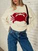 2025 Fashion New Crab Print Pattern Round Neck Shoulder Long Sleeve Plus Size Loose Sweater