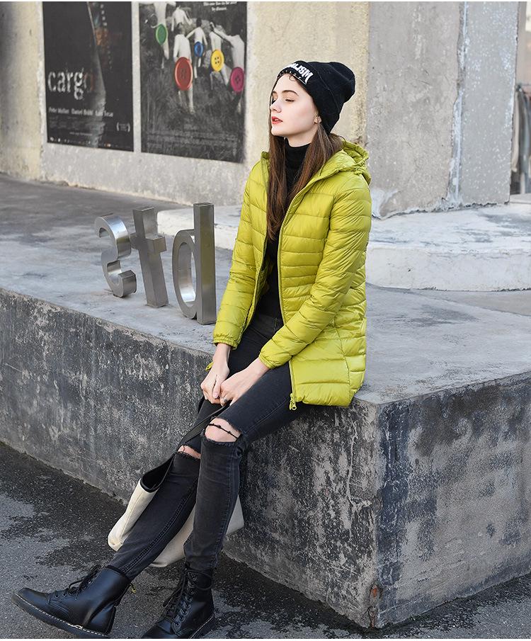 Women's Mid-Length Lightweight Hooded Down Jacket - 2025 Autumn/Winter Slim Fit Plus Size Outerwear