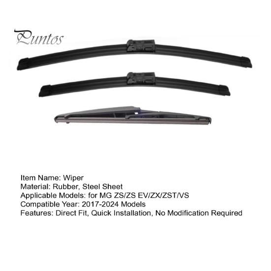 Non Destructive Buckle Wipers 3Pcs 24" 14" 10" Windshield Wiper Blades Replacement for MG ZS ZST EV Car Parts 2017-2024, Front And Rear Kit,