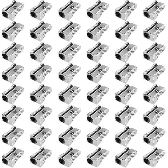 Frienda 48 Pack Metal Pencil Sharpeners Handheld Metal Mini Sharpeners Manual Pencil Sharpeners with Single Hole Aluminum Alloy Sharpener for