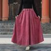 Retro Literary Burnout Cotton Linen Elastic Waist Midi Skirt - Autumn/Winter