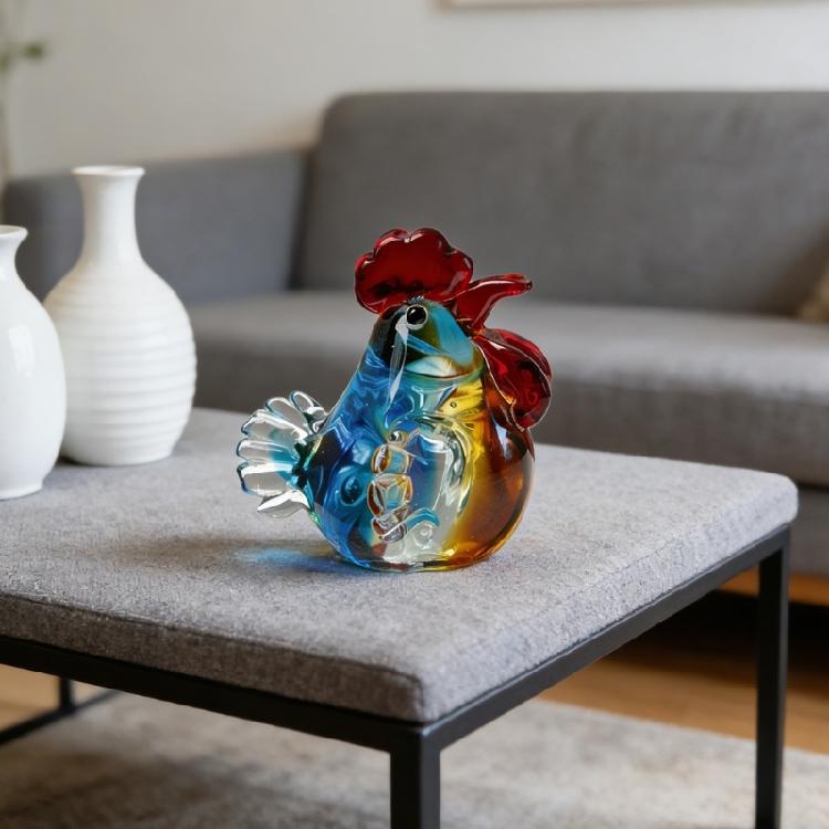 Figure di Gallo Seduto Galline in Vetro Soffiato Statua Sculture di Animali Figura Decorativa da Collezione Arredamento per la Casa