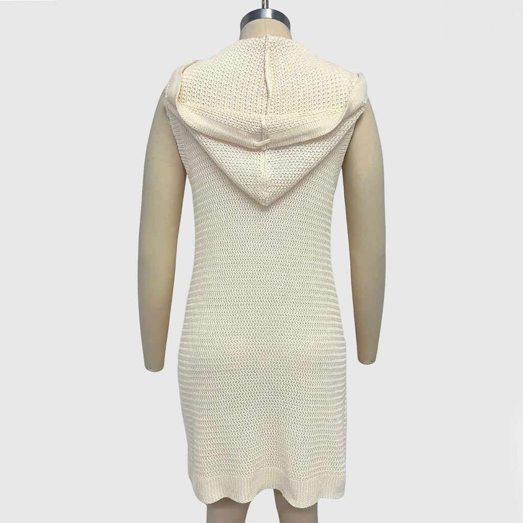 Moda feminina com decote em V sem mangas com capuz vestido regata feminino