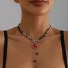 Red Heart Crystal Pendant Necklace Y2K Female Necklace NEW Beaded Choker Necklaces