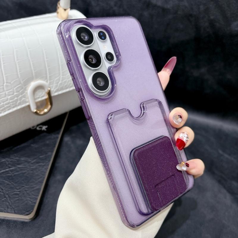 

Glitter Transparent Card Wallet Case For Samsung Galaxy S26 S25 S24 S23 Ultra Plus Shockproof Stand Pocket Phone Cover Galaxy S23+