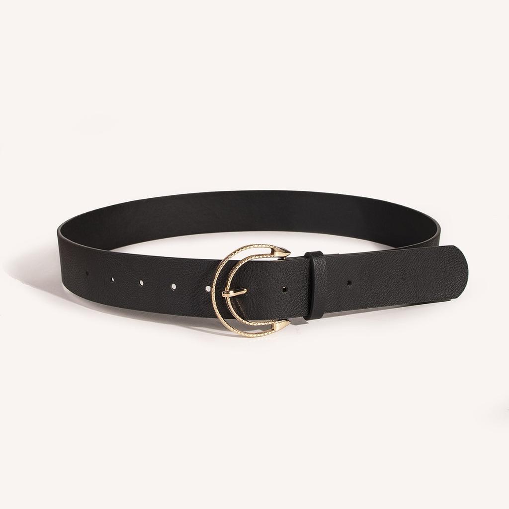 Middle East New Women's Semi-circle Hollow Moon Buckle Black Simple Belt Versatile and Fashionable