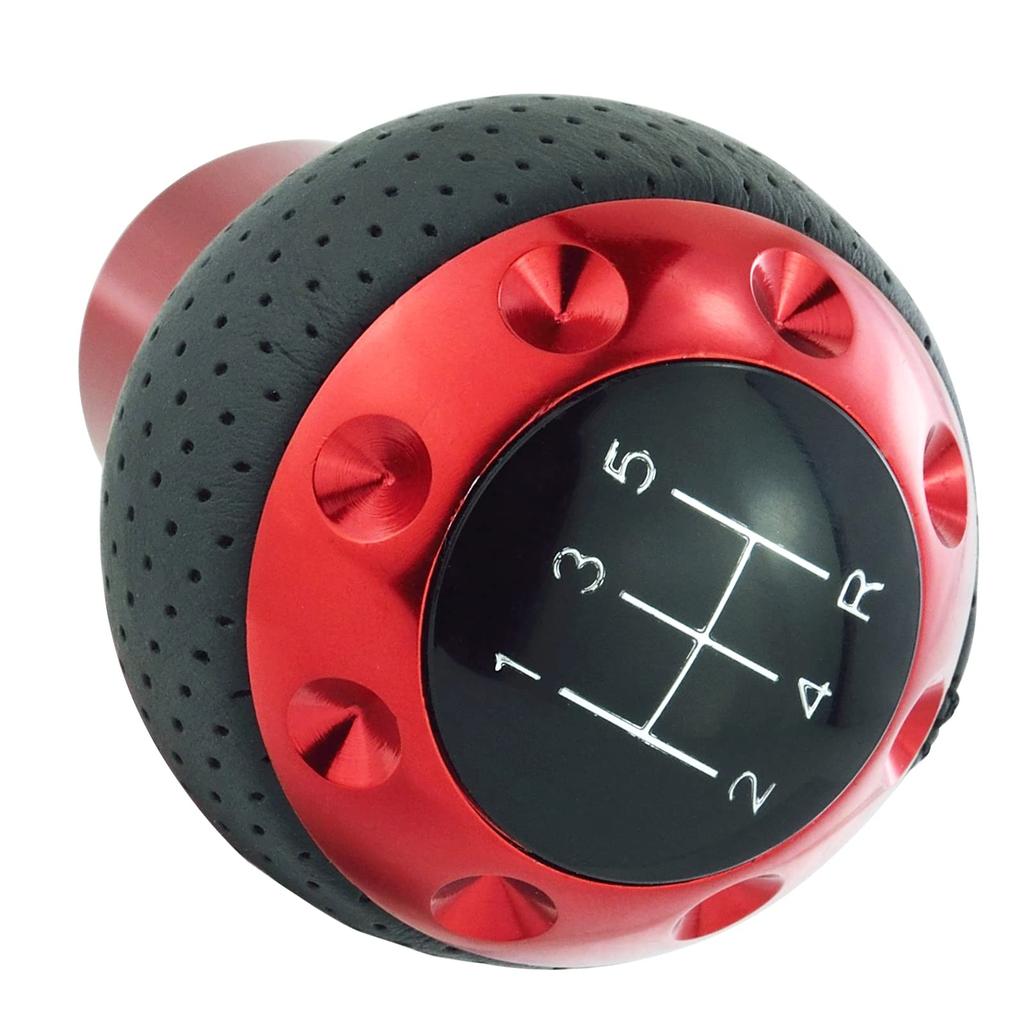 Lunsom PU Schalthebelknauf für allgemeine manuelle Fahrzeuge, 5-Gang (rot)