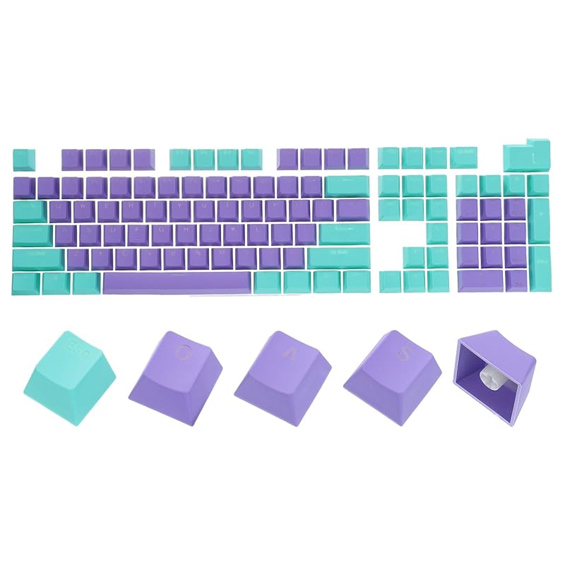 

uxcell PBT keycap set OEM profile double shot 60% 61 68 87 98 100 104 profile for double shot purple turquoise 104 keys