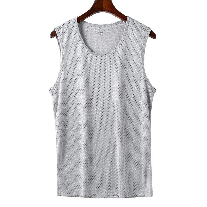Men's Ice Silk Mesh Tank Man Stringer Transparent Bodybuilding Sleeveless Shirt Fitness Vest Singlets
