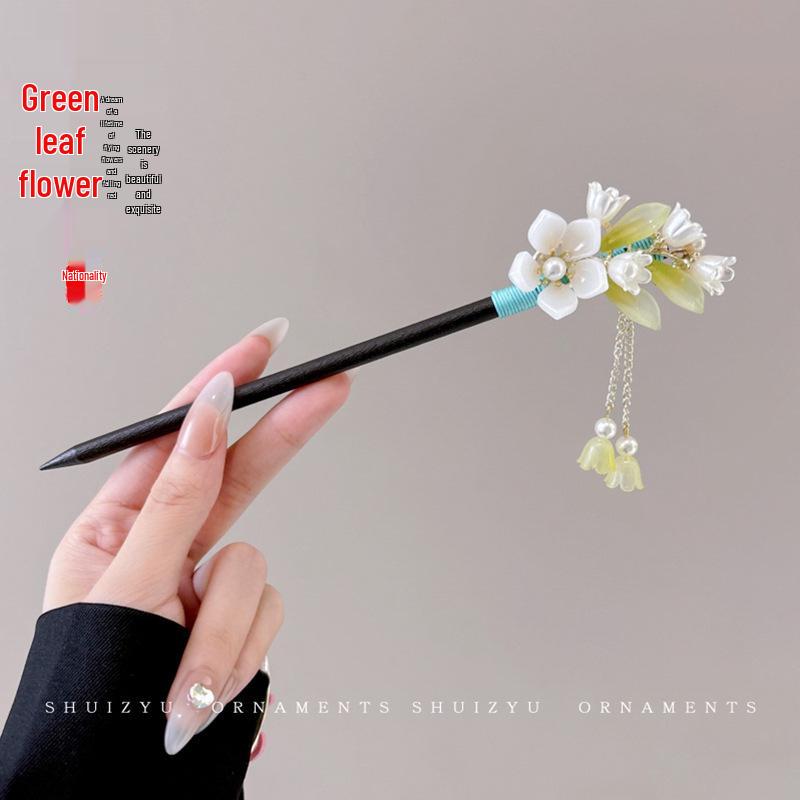 High-End Chinese Wooden Hairpin with Tassels – Ancient Style Ebony Faux for Women