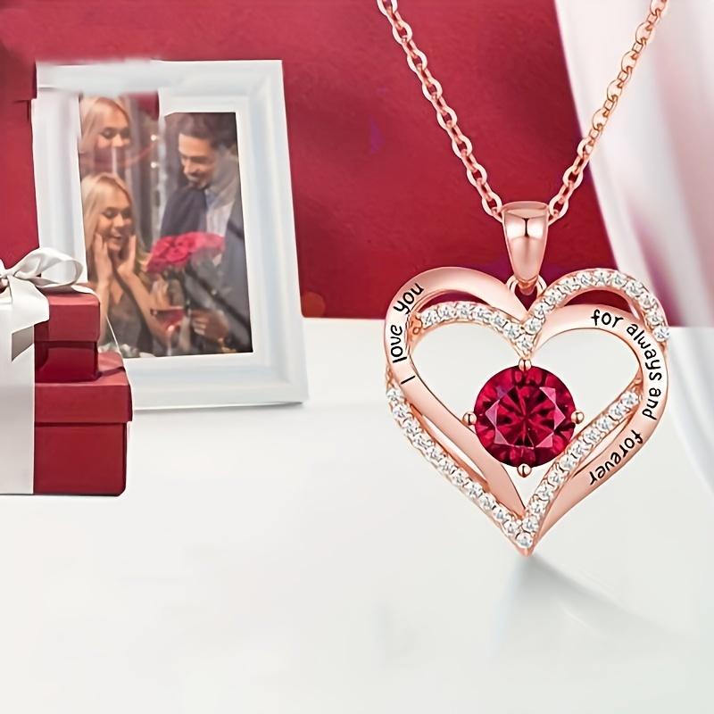 Collane con ciondolo in zircone rosso di lusso con scatola regalo con fiore di rosa per fidanzata, regalo per donne, ti amo, regalo romantico per anniversario, compleanno, matrimonio