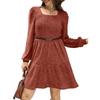 Robe trapèze à manches longues et col rond pour femme avec poche
